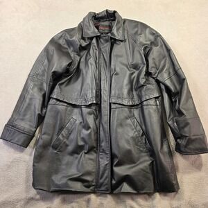 Phase Two Leather Jacket Mens XL Black Car Coat Y2K Streetwear Grunge Dadcore